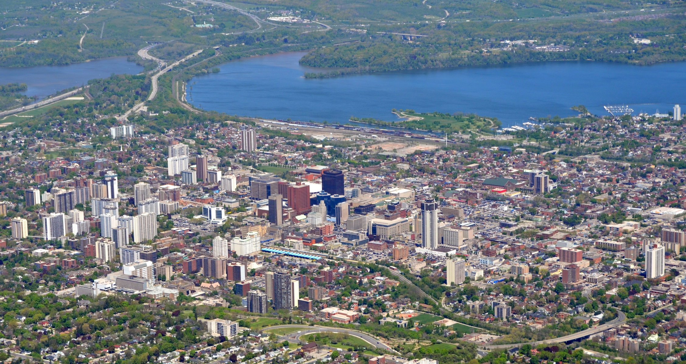 Panorama aerial view of downtown Hamilton, Ontario 