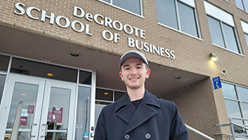 Declan Ingram-Walsh in front of DSB building