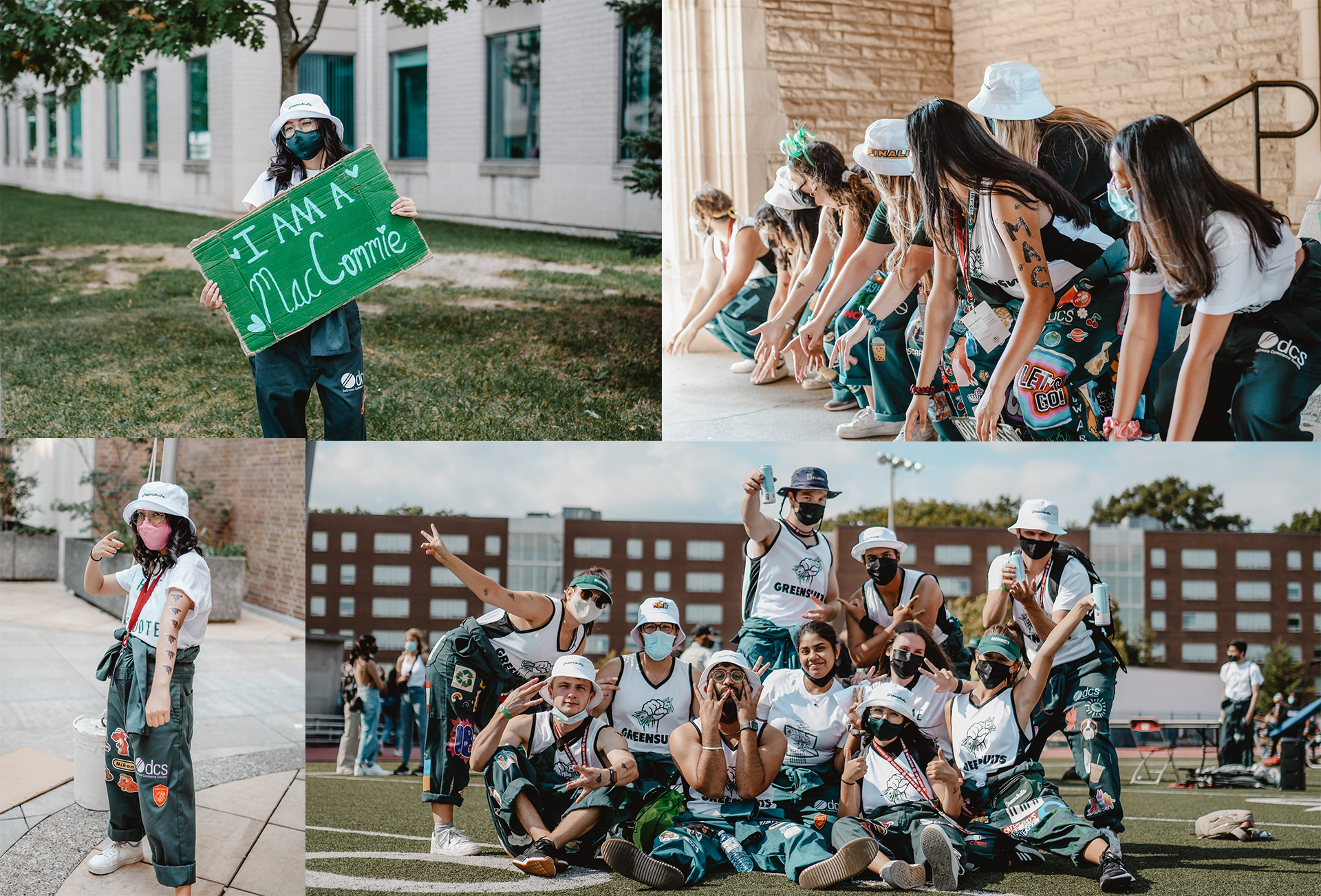 Collage of Greensuits on campus