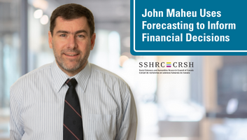 Photo of professor John Maheu smiling with caption "Forecasting Through Structural Change with John Maheu" with the SSHRC logo