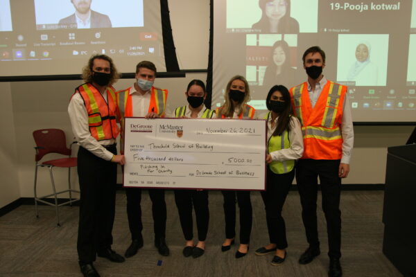 MBA students received the top prize, a donation of $5,000 for their charity Threshold School of Building.