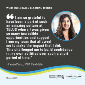 Photo of MBA Candidate Pawan Pannu smiling with quote " I am so grateful to have been a part of such an amazing culture at TELUS where I was given so many incredible opportunities and support from my team that allowed me to make the impact that I did. This challenged me to build confidence in my own abilities over such a short period of time."
