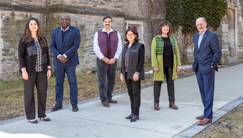 This landmark initiative was borne out of a community collaboration led by McMaster’s Committee on Students and Scholars in Crisis (CSSC). Pictured above are CSSC members, from left to right: Hila Taraky; Bonny Ibhawoh, director, Centre for Human Rights and Restorative Justice; Yar Taraky; Marufa Shinwari; Karen Balcom, associate professor, School of Social Work; and Peter Mascher, vice-provost, International Affairs, and chair of the CSSC.