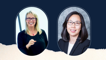 Photo of Milena Head, Professor, Information Systems, and Yaqin Hu, Assistant Professor, on a dark blue background