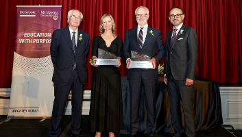 Image of Dean Dr. Khaled Hassanein with award recipients