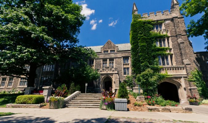 frontal view of university hall, located on the mcmaster university campus