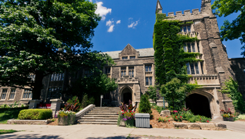 frontal view of university hall, located on the mcmaster university campus