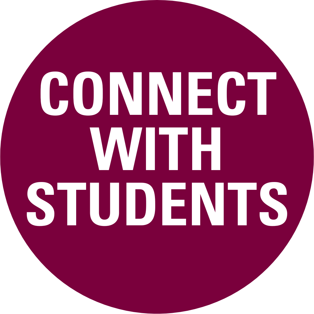 'connect with students' text on a maroon background.
