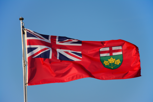 Flag of Ontario, Canada billowing in the wind.