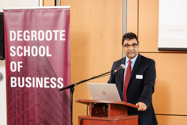 September 12, 2023; Hamilton, Ontario, Canada; DeGroote School of Business PhD Orientation and Welcome Lunch at CIBC Hall in the McMaster University Student Centre at McMaster University. Photo by Ron Scheffler for McMaster University.