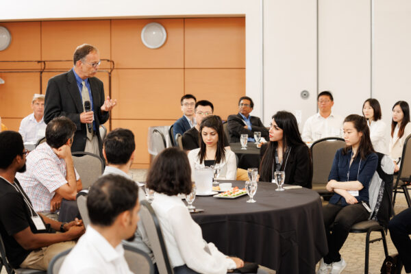 September 12, 2023; Hamilton, Ontario, Canada; DeGroote School of Business PhD Orientation and Welcome Lunch at CIBC Hall in the McMaster University Student Centre at McMaster University. Photo by Ron Scheffler for McMaster University.