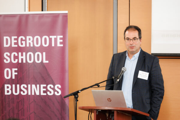 September 12, 2023; Hamilton, Ontario, Canada; DeGroote School of Business PhD Orientation and Welcome Lunch at CIBC Hall in the McMaster University Student Centre at McMaster University. Photo by Ron Scheffler for McMaster University.