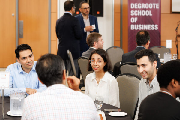 September 12, 2023; Hamilton, Ontario, Canada; DeGroote School of Business PhD Orientation and Welcome Lunch at CIBC Hall in the McMaster University Student Centre at McMaster University. Photo by Ron Scheffler for McMaster University.