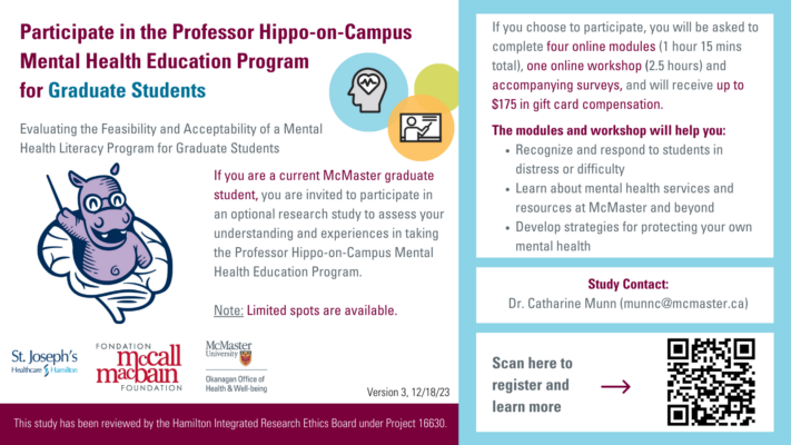 Poster for the Professor Hippo-on-Campus Mental Health Education Program for Graduate Students