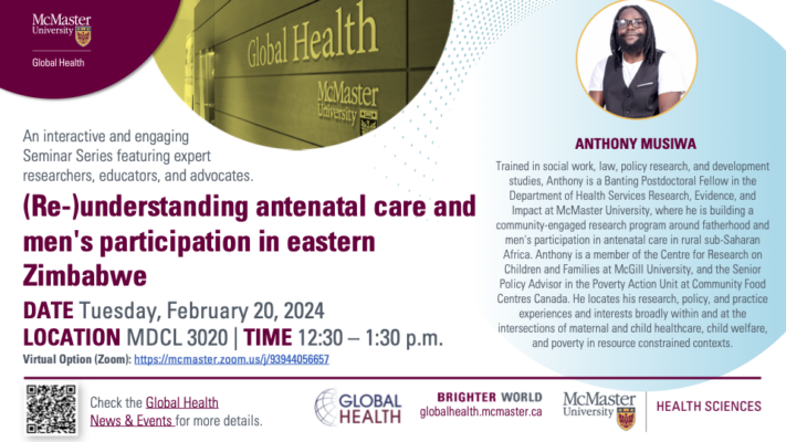 Event poster for McMaster Global Health Series featuring Anthony Musiwa
